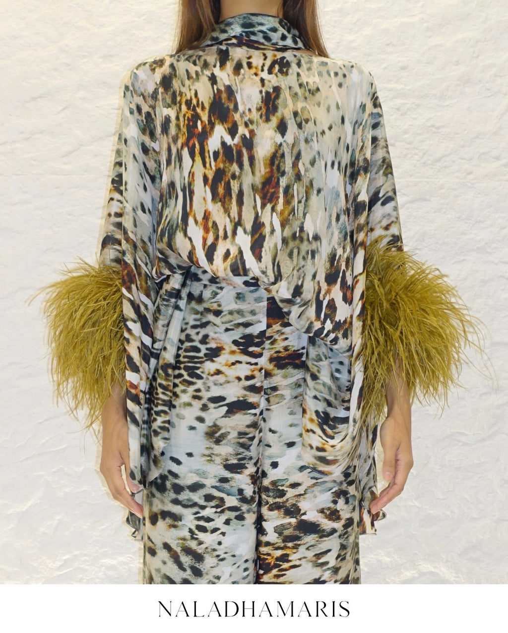 NADIA LEOPARD PRINT WITH OSTRICH FEATHERS (SET)