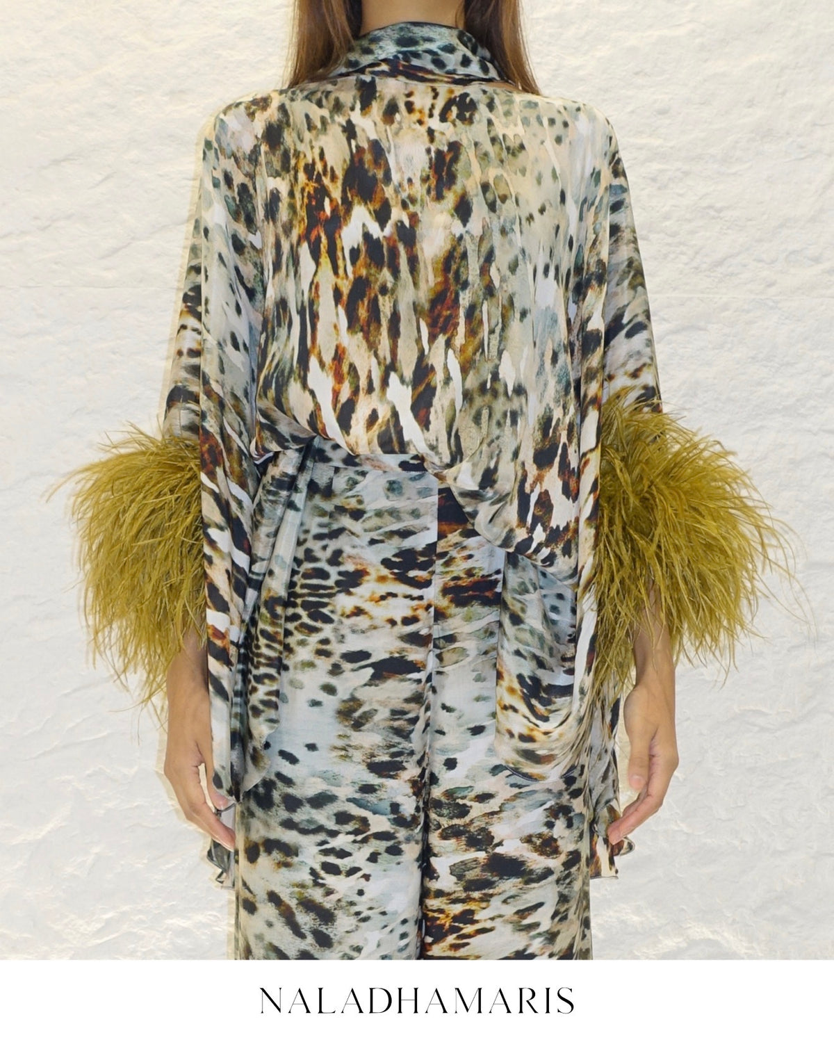 NADIA LEOPARD PRINT WITH OSTRICH FEATHERS (SET)