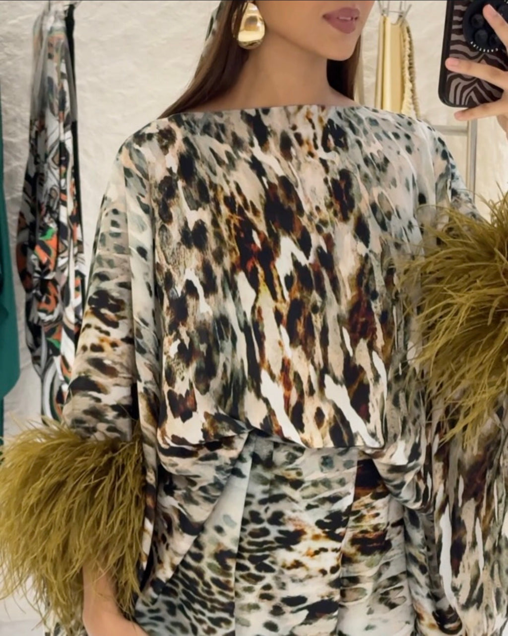 NADIA LEOPARD PRINT WITH OSTRICH FEATHERS (SET)