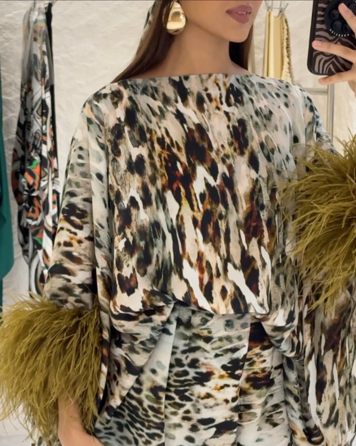 NADIA LEOPARD PRINT WITH OSTRICH FEATHERS (SET)