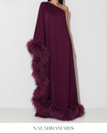 SILK OFF SHOULDER KAFTAN WITH OSTRICH FEATHER (PRE-ORDER)