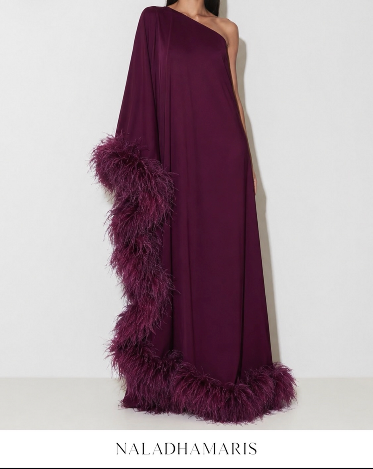 SILK OFF SHOULDER KAFTAN WITH OSTRICH FEATHER (PRE-ORDER)