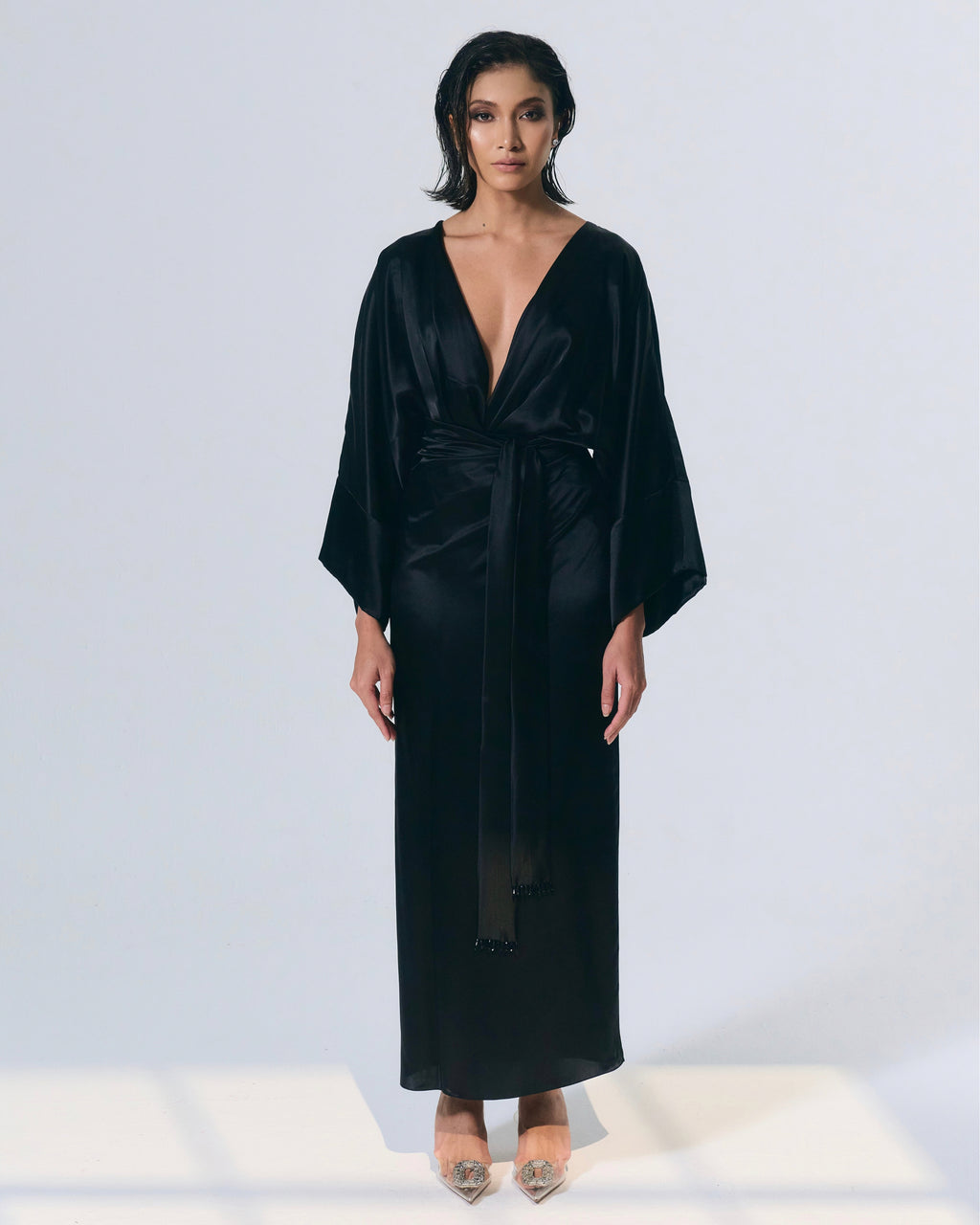 NIOR SILK WRAP DRESS (BLACK)