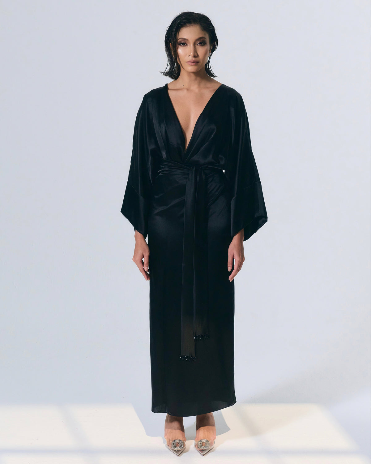 NIOR SILK WRAP DRESS (BLACK)