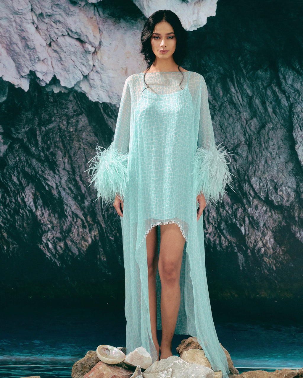 BIANCA OSTRICH FEATHERS KAFTAN