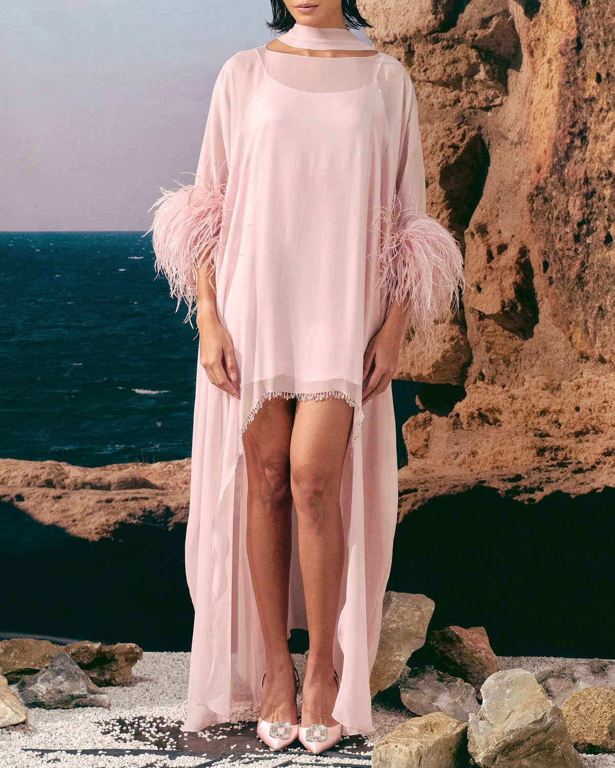DIANA ALBA OSTRICH FEATHERS KAFTAN